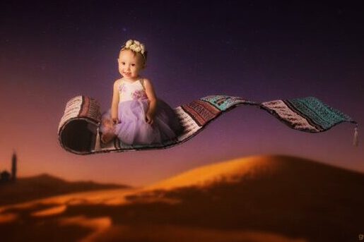 A baby on a flying carpet
